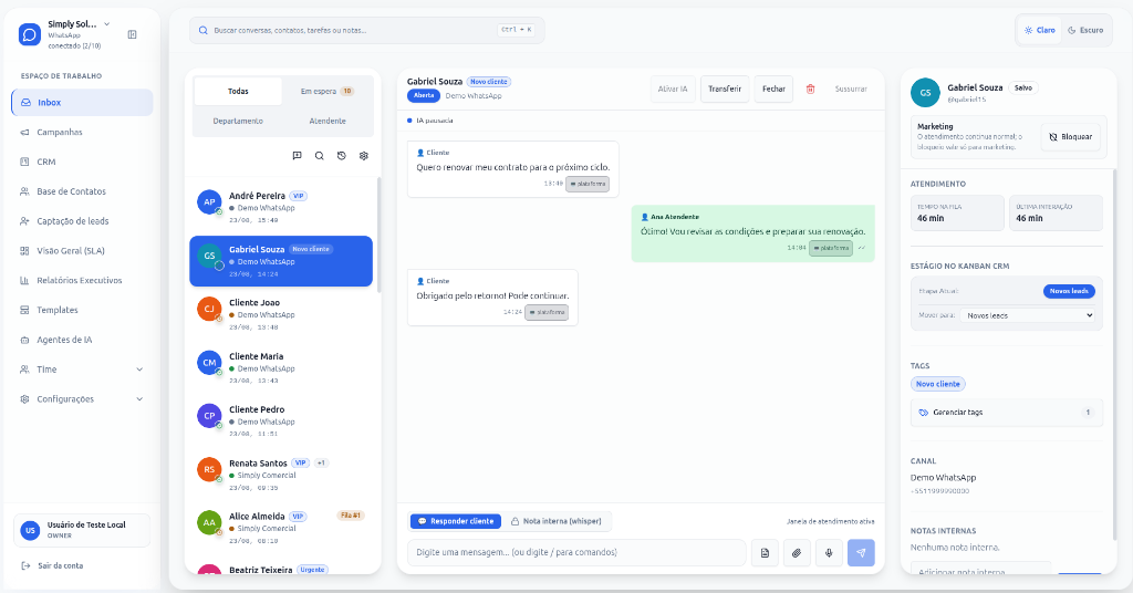 Inbox Multi-atendente Simply Soluções
